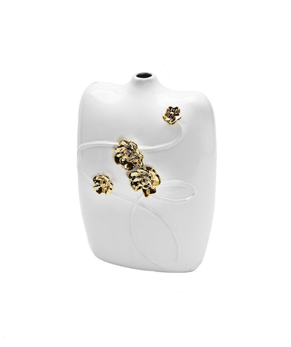 14" White Floral Ceramic Table Vase With Sculptural Details HomeRoots