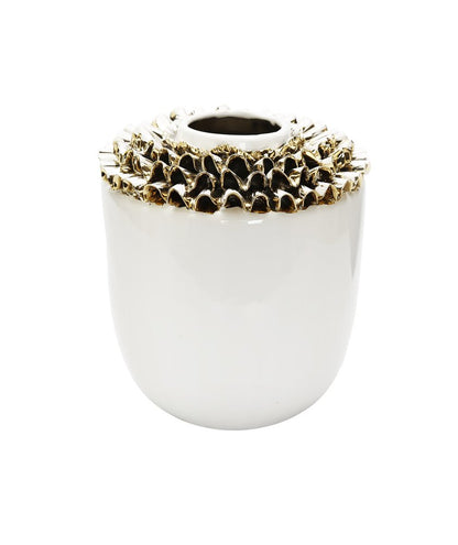 10" White Round Ceramic Table Vase With Sculptural Details HomeRoots