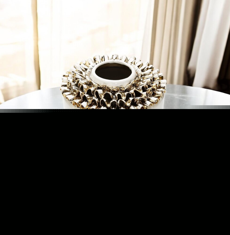 10" White Round Ceramic Table Vase With Sculptural Details HomeRoots