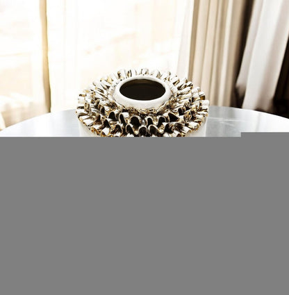 10" White Round Ceramic Table Vase With Sculptural Details HomeRoots
