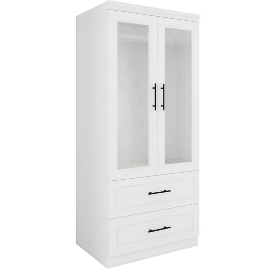 71" Clear And White Raised Panel Wood And Melamine Two Door Two Drawer Combo Dresser