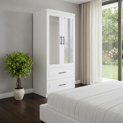 71" Clear And White Wood Two Door Two Drawer Combo Dresser HomeRoots