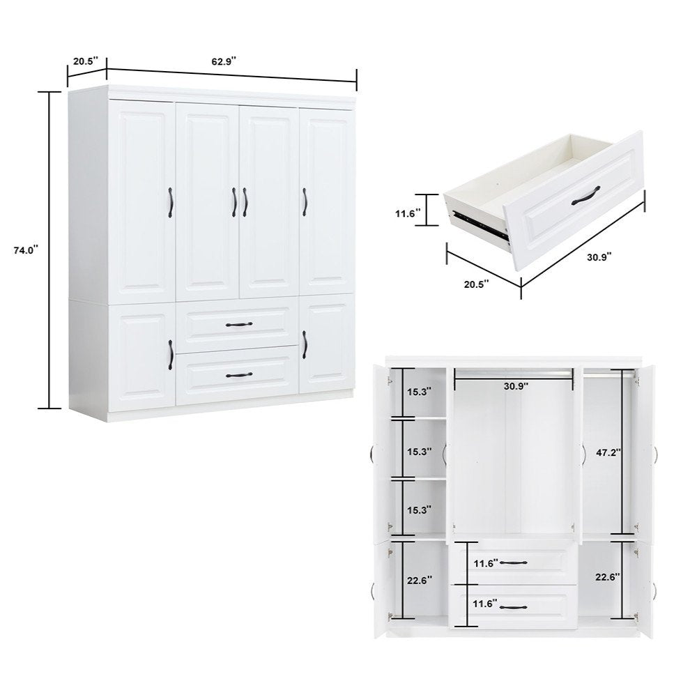 72" White Six Door Two Drawer Combo Dresser HomeRoots