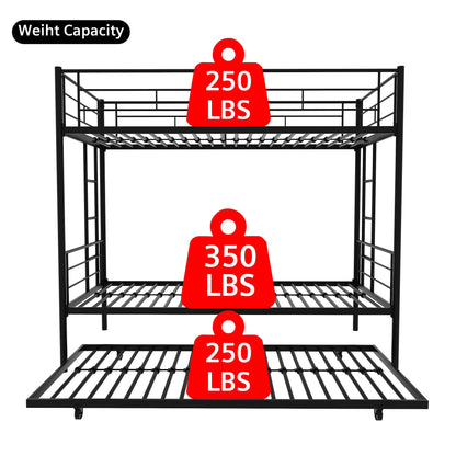 Twin Over Twin Metal Bunk Bed Frame with Trundle（Upgrade reinforcement version） - FurniFindUSA