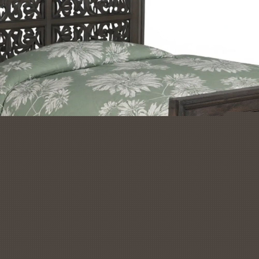 Gray Carved Scrollwork Distressed Solid Wood Queen Bed Frame HomeRoots