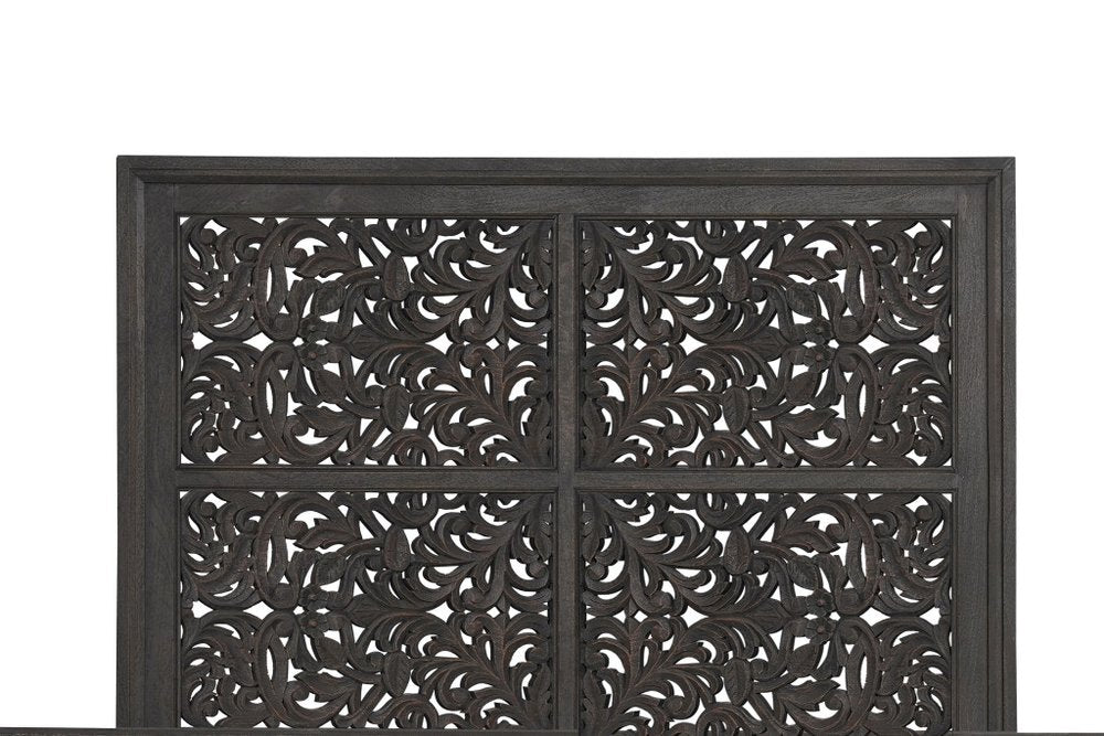 Gray Carved Scrollwork Distressed Solid Wood Queen Bed Frame HomeRoots