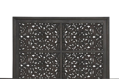 Gray Carved Scrollwork Distressed Solid Wood Queen Bed Frame HomeRoots