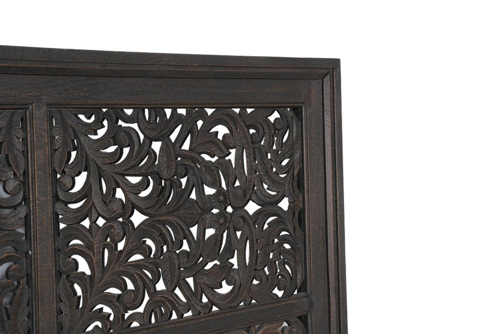 Gray Carved Scrollwork Distressed Solid Wood Queen Bed Frame HomeRoots