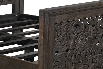 Gray Carved Scrollwork Distressed Solid Wood Queen Bed Frame HomeRoots