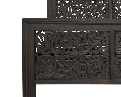 Gray Carved Scrollwork Distressed Solid Wood Queen Bed Frame HomeRoots