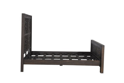 Gray Carved Scrollwork Distressed Solid Wood Queen Bed Frame HomeRoots