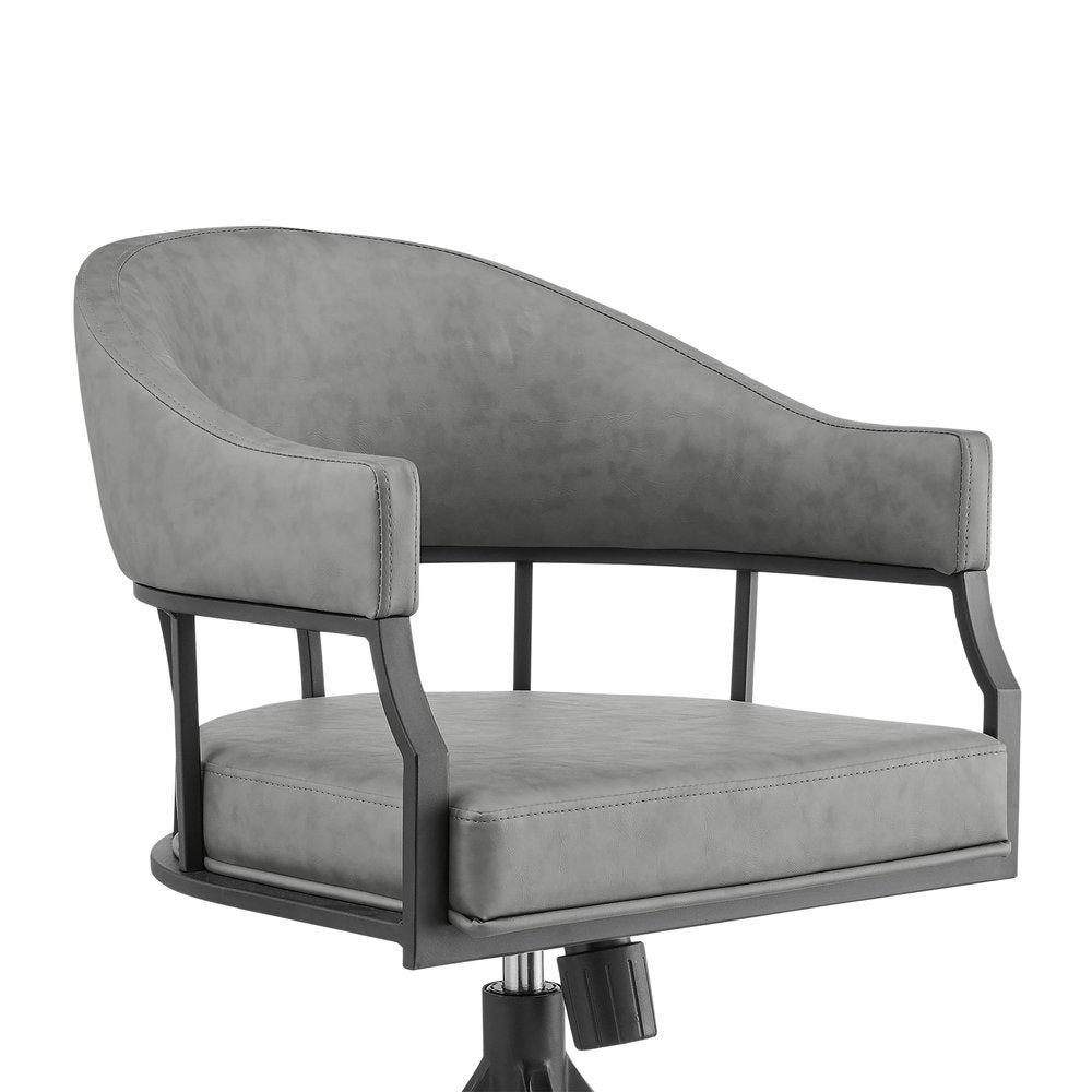 Gray And Black Upholstered Faux Leather Open Back Dining Arm Chair With Wheels HomeRoots
