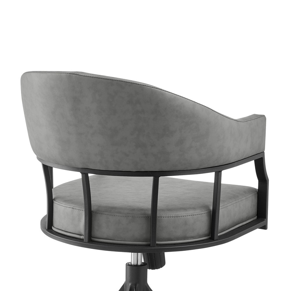 Gray And Black Upholstered Faux Leather Open Back Dining Arm Chair With Wheels HomeRoots