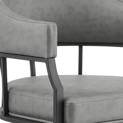 Gray And Black Upholstered Faux Leather Open Back Dining Arm Chair With Wheels HomeRoots