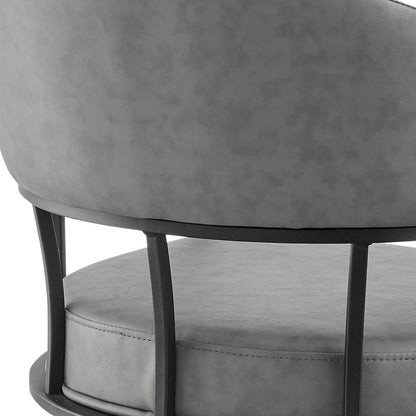 Gray And Black Upholstered Faux Leather Open Back Dining Arm Chair With Wheels HomeRoots