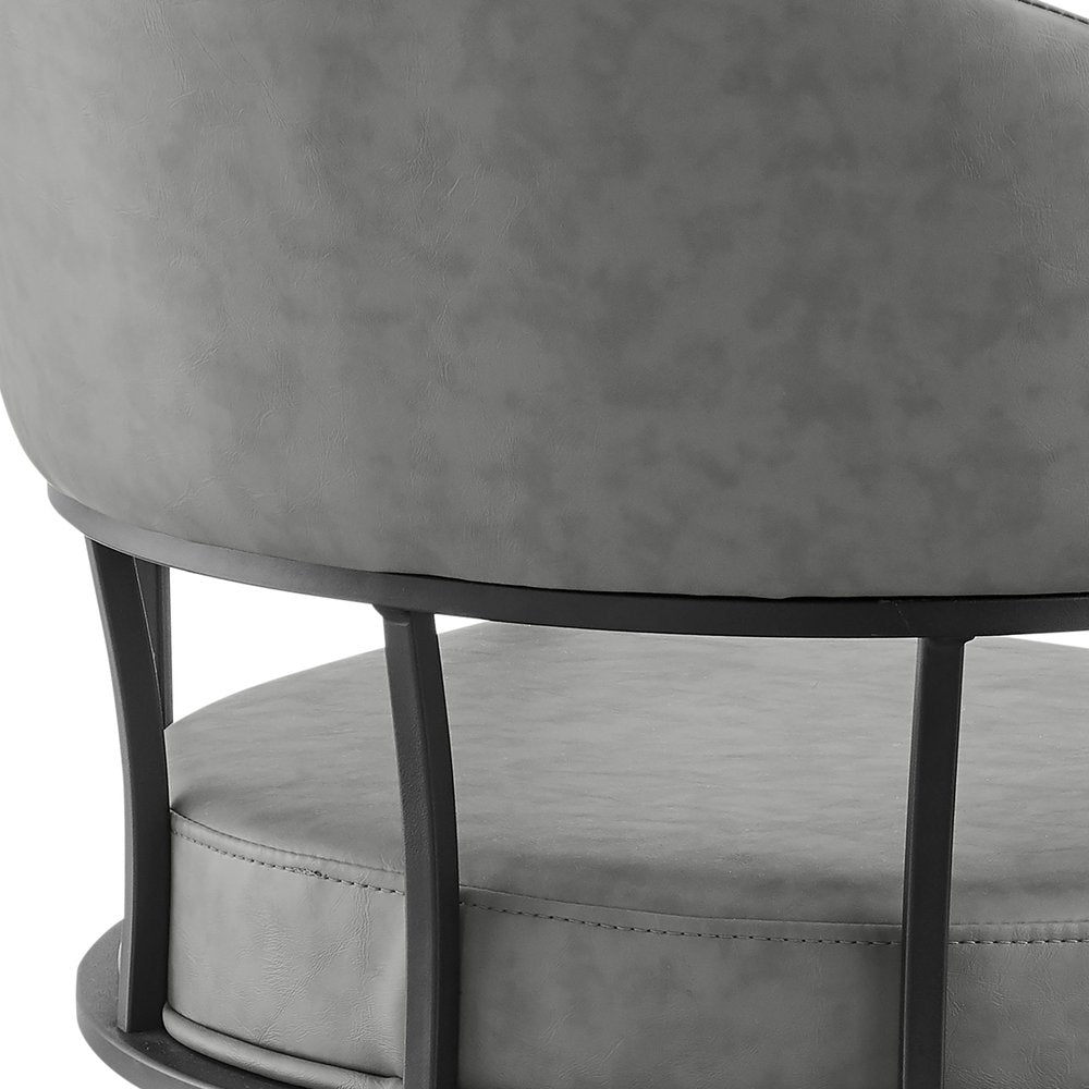 Gray And Black Upholstered Faux Leather Open Back Dining Arm Chair With Wheels — view 7