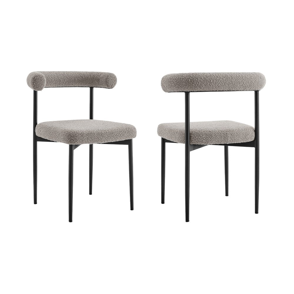 Set of Two Gray And Black Upholstered Polyester Open Back Dining Side Chairs HomeRoots