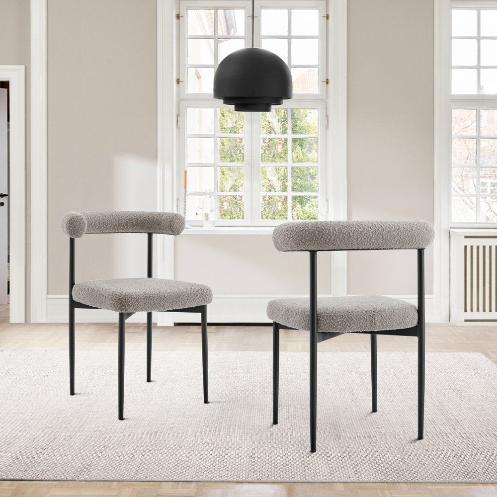Set of Two Gray And Black Upholstered Polyester Open Back Dining Side Chairs HomeRoots