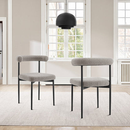 Set of Two Gray And Black Upholstered Polyester Open Back Dining Side Chairs HomeRoots