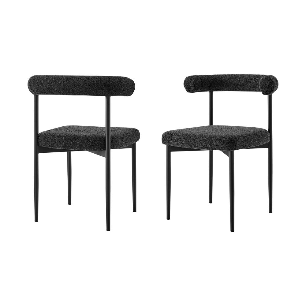 Set of Two Black Upholstered Polyester Open Back Dining Side Chairs HomeRoots