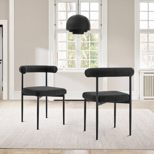 Set of Two Black Upholstered Polyester Open Back Dining Side Chairs HomeRoots