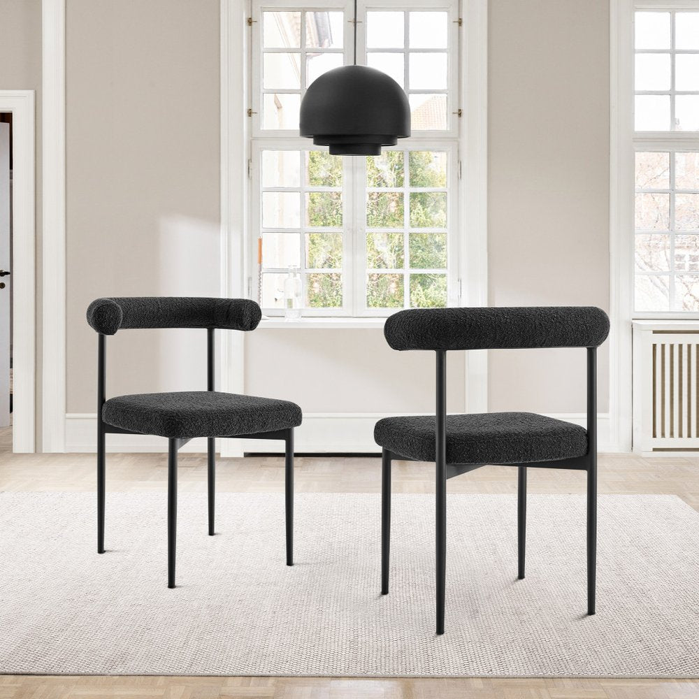 Set of Two Black Upholstered Polyester Open Back Dining Side Chairs HomeRoots