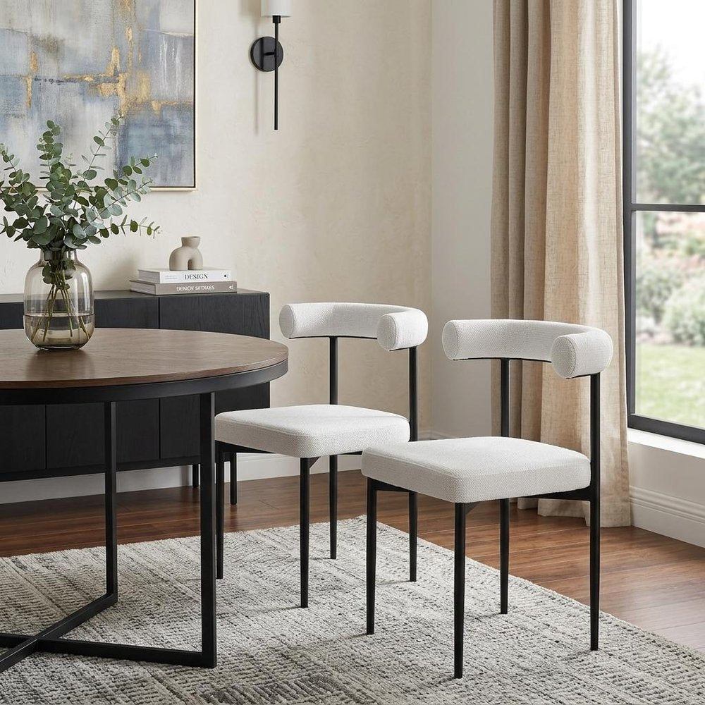 Set of Two Gray And Black Upholstered Polyester Open Back Dining Side Chairs HomeRoots