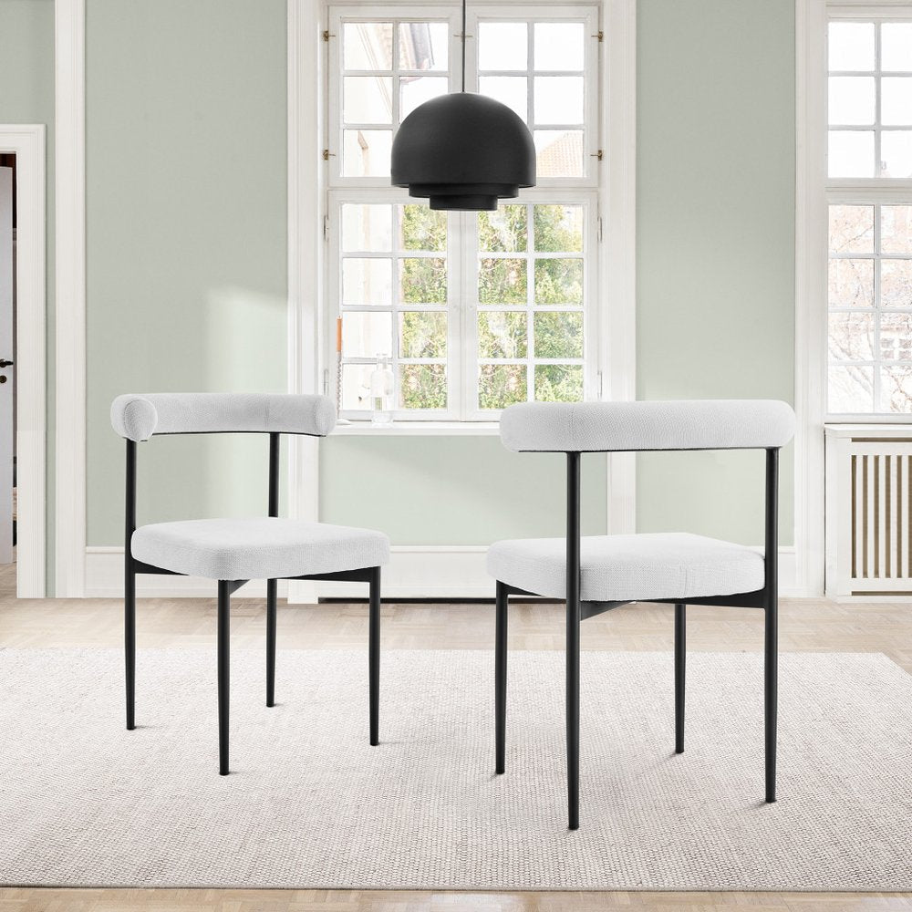 Set of Two Gray And Black Upholstered Polyester Open Back Dining Side Chairs HomeRoots