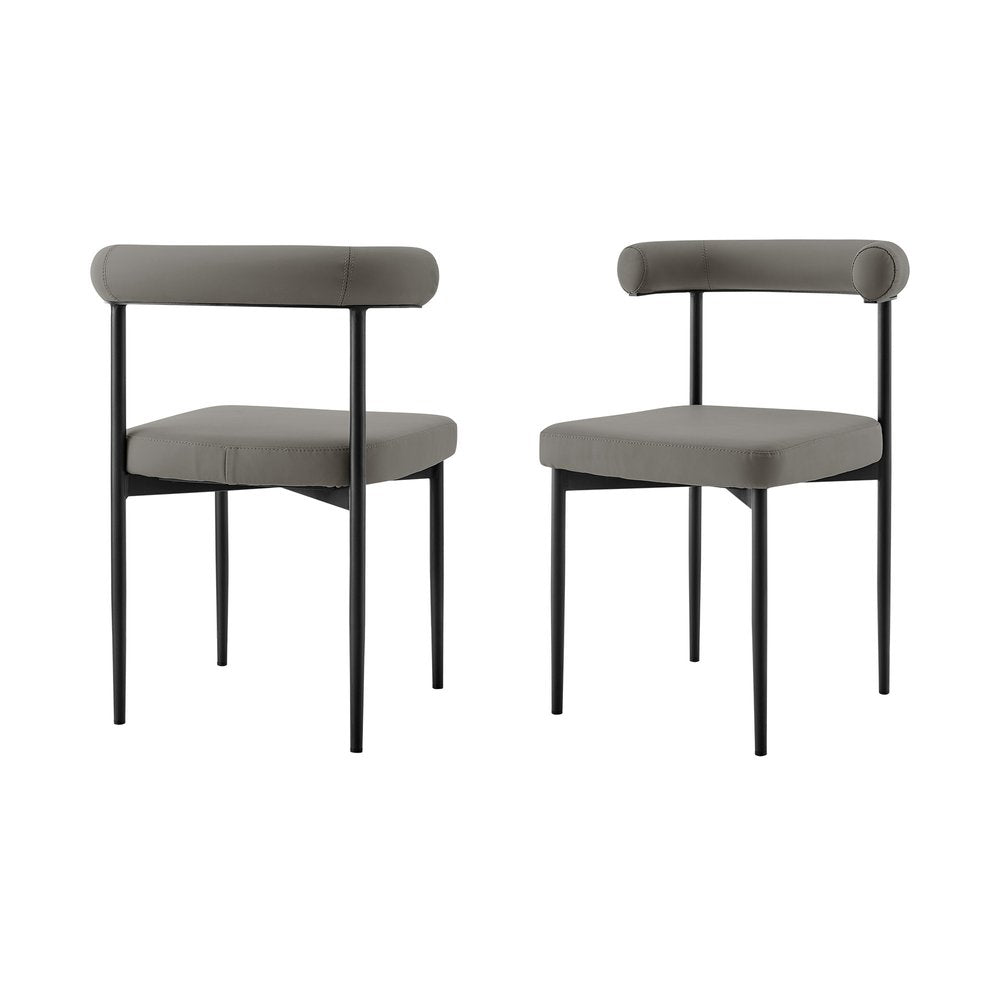 Set of Two Gray And Black Upholstered Faux Leather Open Back Dining Side Chairs HomeRoots