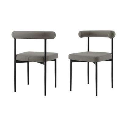 Set of Two Gray And Black Upholstered Faux Leather Open Back Dining Side Chairs HomeRoots