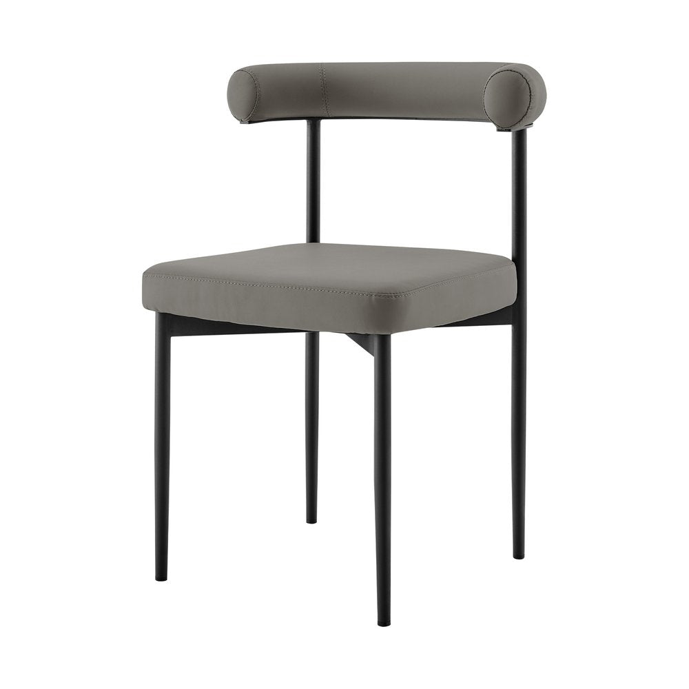 Set of Two Gray And Black Upholstered Faux Leather Open Back Dining Side Chairs HomeRoots