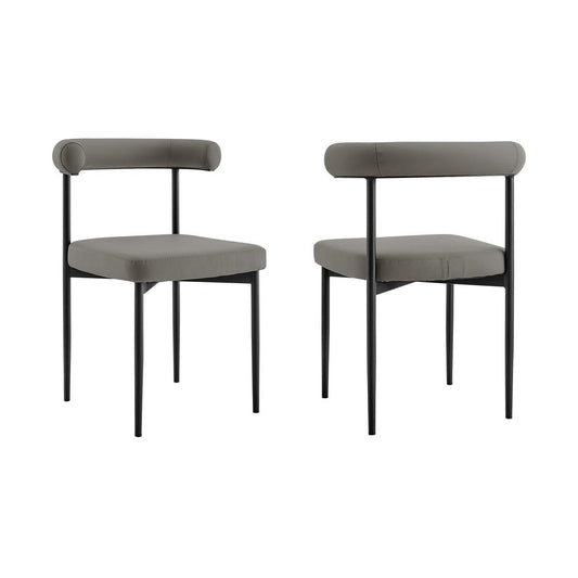 Set of Two Gray And Black Upholstered Faux Leather Open Back Dining Side Chairs HomeRoots
