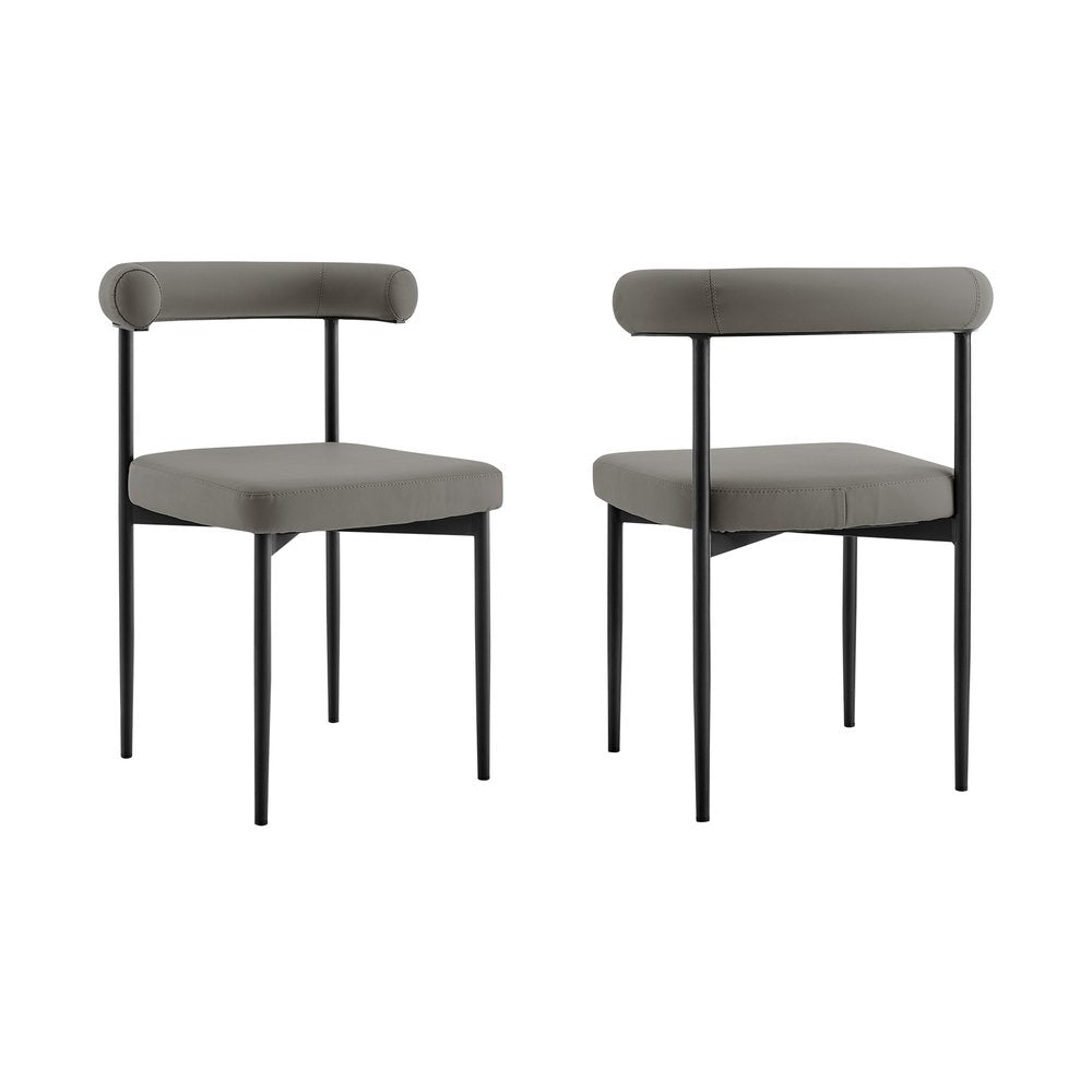 Set of Two Gray And Black Upholstered Faux Leather Open Back Dining Side Chairs HomeRoots