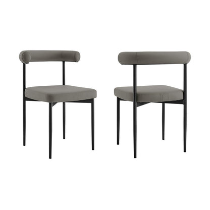 Set of Two Gray And Black Upholstered Faux Leather Open Back Dining Side Chairs HomeRoots