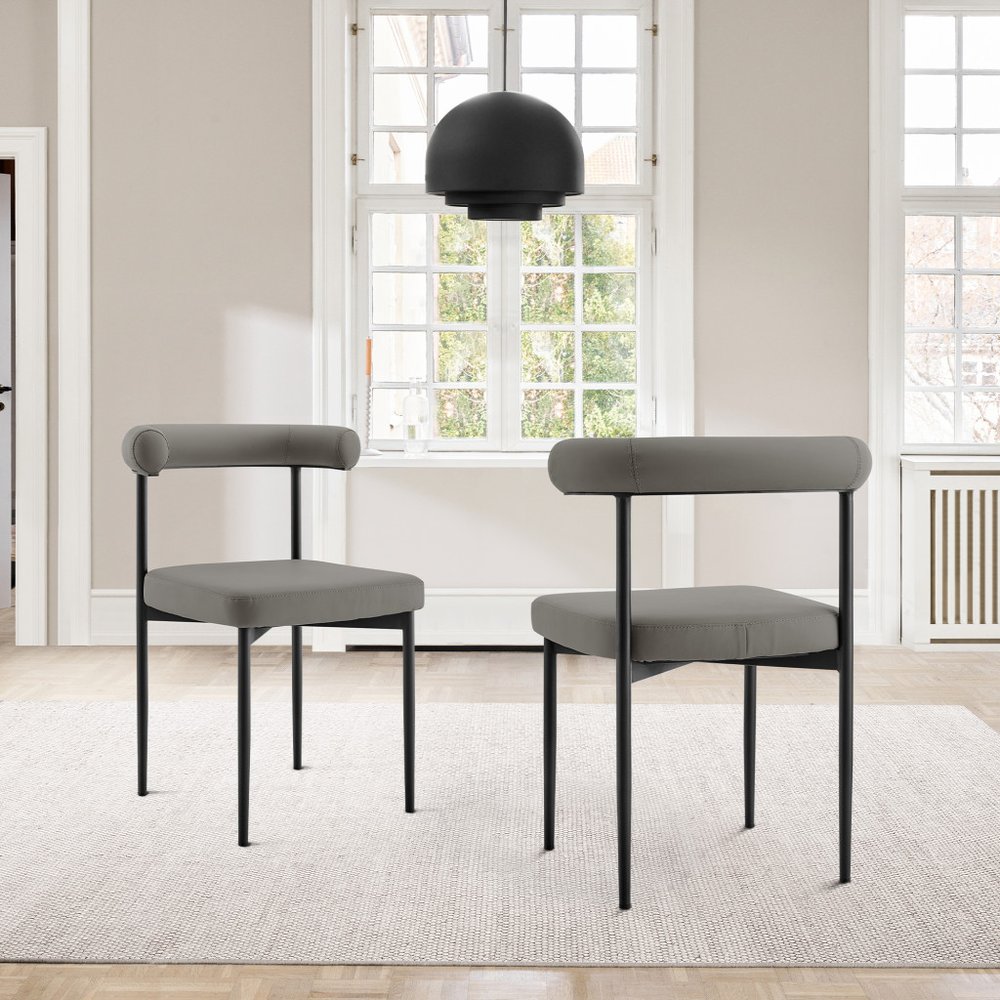 Set of Two Gray And Black Upholstered Faux Leather Open Back Dining Side Chairs HomeRoots