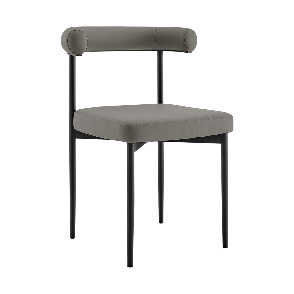 Set of Two Gray And Black Upholstered Faux Leather Open Back Dining Side Chairs HomeRoots
