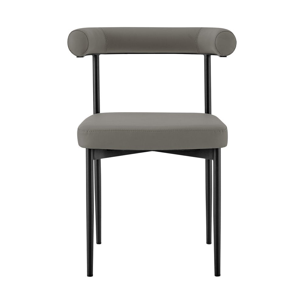 Set of Two Gray And Black Upholstered Faux Leather Open Back Dining Side Chairs HomeRoots