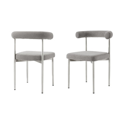 Set of Two Gray And Silver Upholstered Polyester Open Back Dining Side Chairs HomeRoots