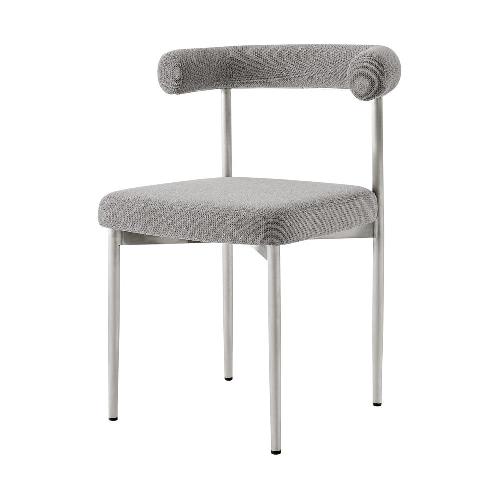 Set of Two Gray And Silver Upholstered Polyester Open Back Dining Side Chairs HomeRoots