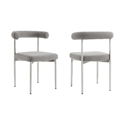 Set of Two Gray And Silver Upholstered Polyester Open Back Dining Side Chairs HomeRoots