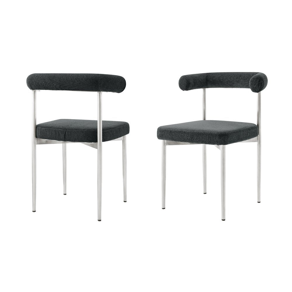 Set of Two Gray And Silver Upholstered Polyester Open Back Dining Side Chairs HomeRoots
