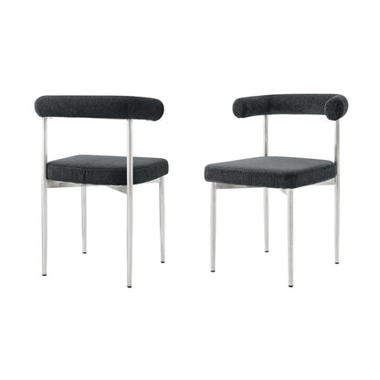 Set of Two Gray And Silver Upholstered Polyester Open Back Dining Side Chairs HomeRoots