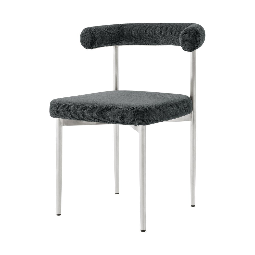 Set of Two Gray And Silver Upholstered Polyester Open Back Dining Side Chairs HomeRoots
