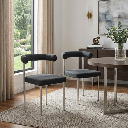 Set of Two Gray And Silver Upholstered Polyester Open Back Dining Side Chairs HomeRoots