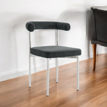 Set of Two Gray And Silver Upholstered Polyester Open Back Dining Side Chairs HomeRoots