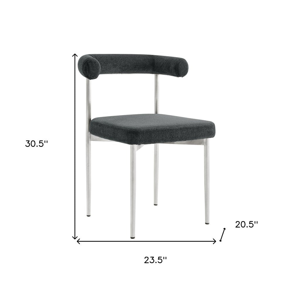 Set of Two Gray And Silver Upholstered Polyester Open Back Dining Side Chairs HomeRoots