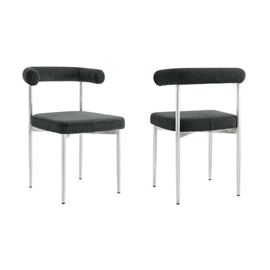 Set of Two Gray And Silver Upholstered Polyester Open Back Dining Side Chairs HomeRoots