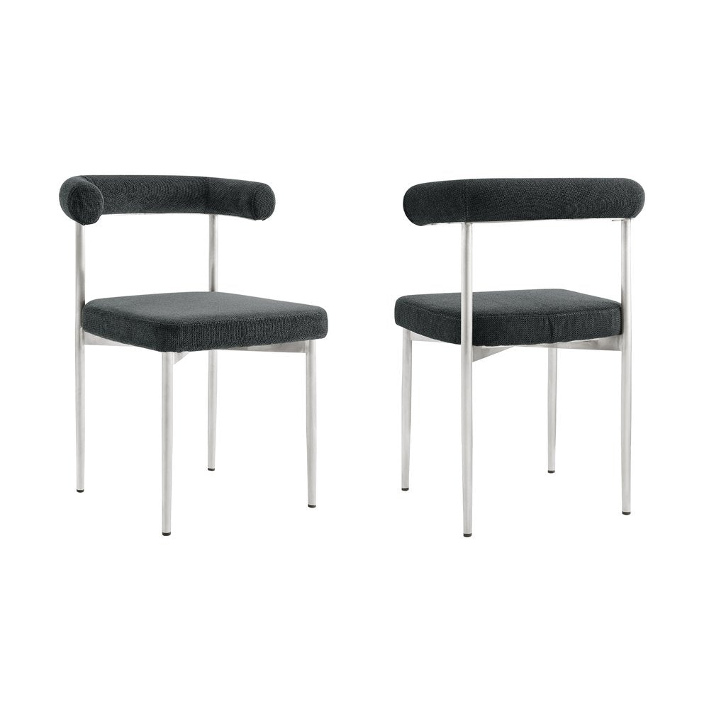 Set of Two Gray And Silver Upholstered Polyester Open Back Dining Side Chairs HomeRoots