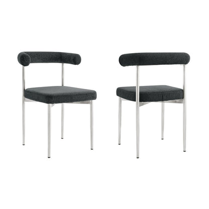 Set of Two Gray And Silver Upholstered Polyester Open Back Dining Side Chairs HomeRoots