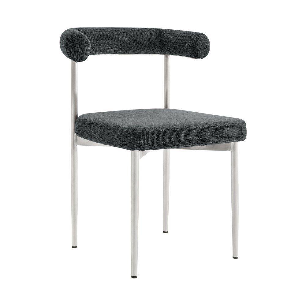 Set of Two Gray And Silver Upholstered Polyester Open Back Dining Side Chairs HomeRoots